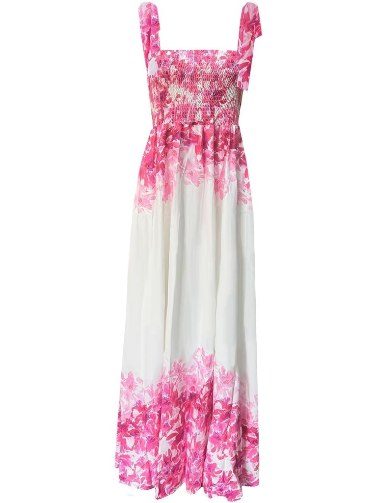 Women's Pink Sleeveless Square Neck Ruffle Casual Imported Maxi Dress